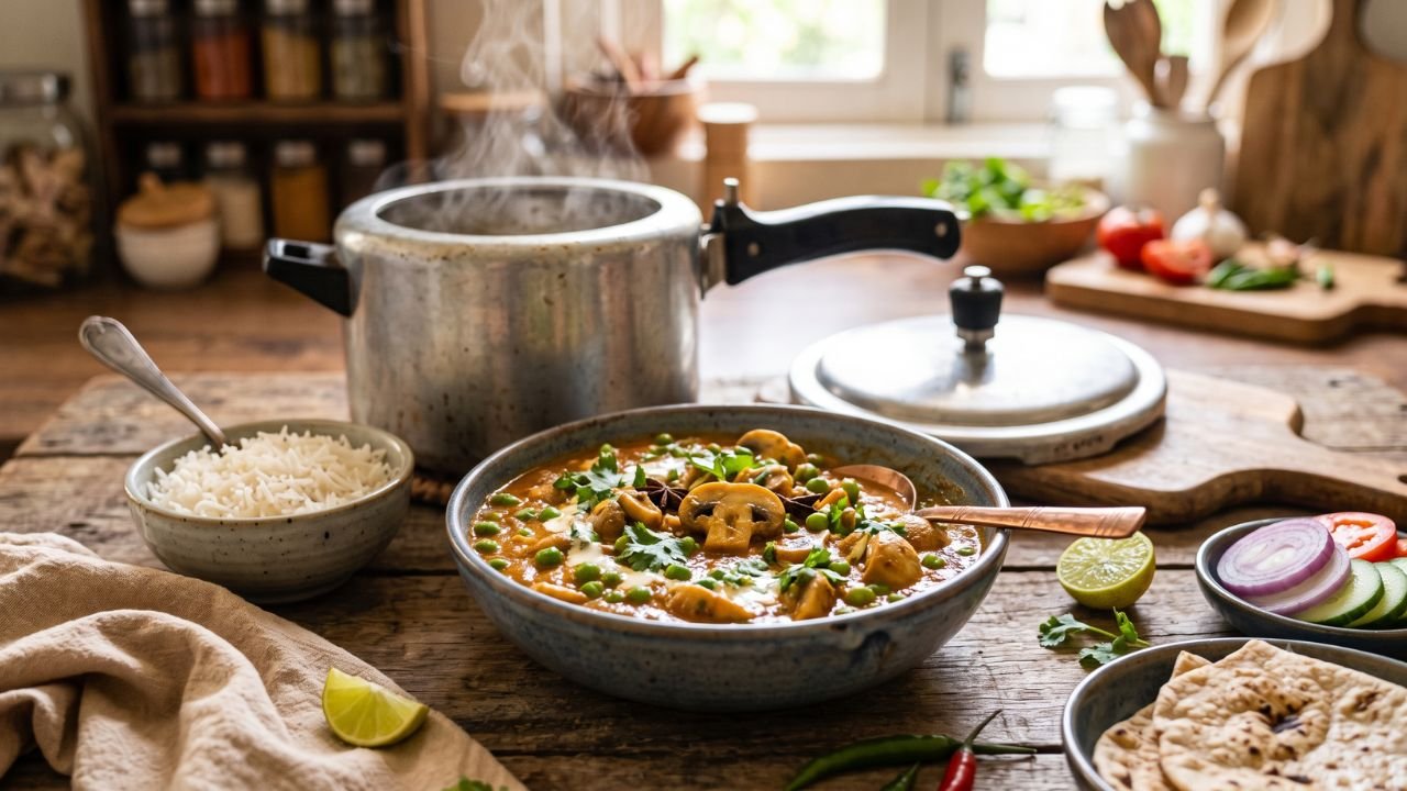 Mushroom Matar (Pressure Cooker Recipe)